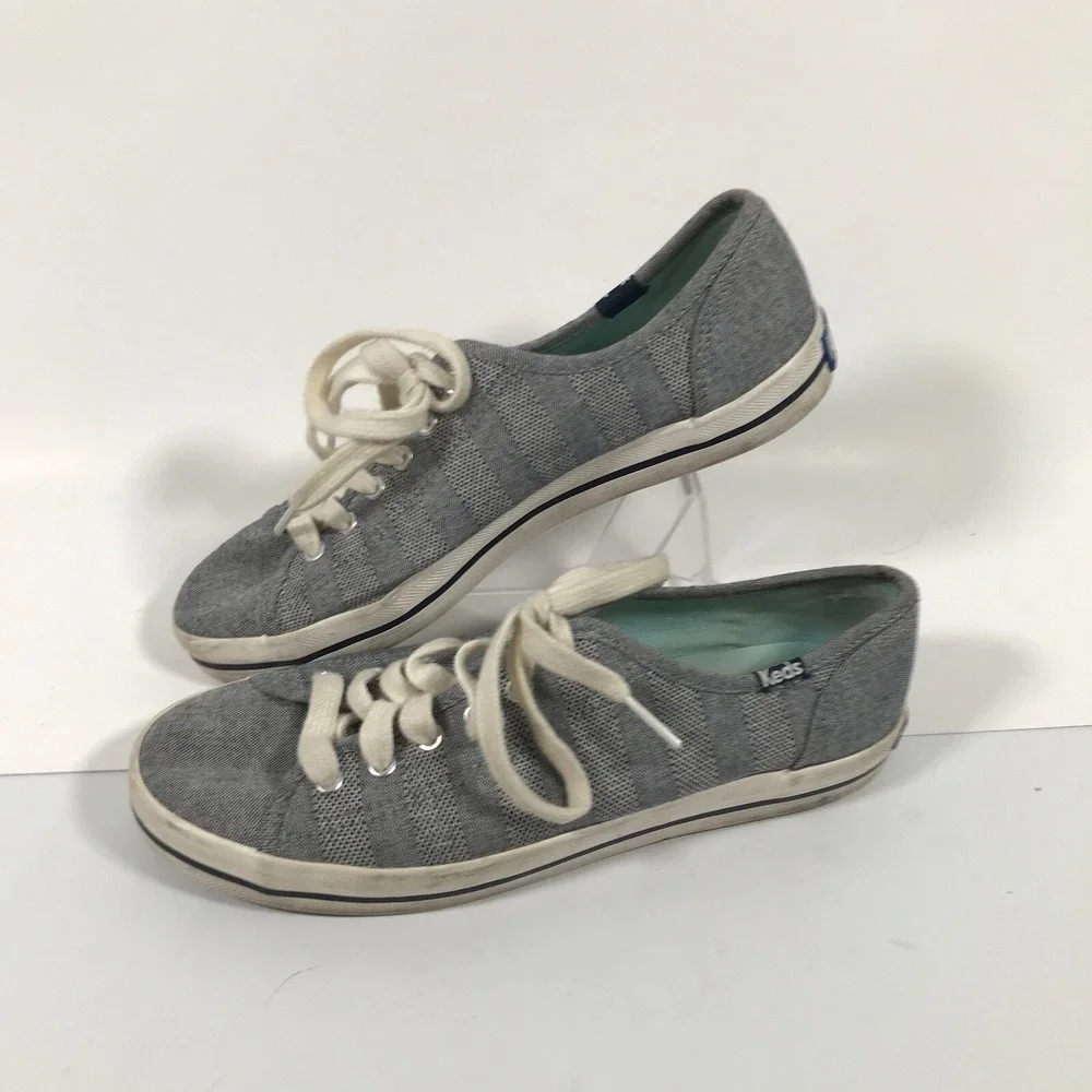 Keds Champion Womens Gray White Striped Canvas Low Top Sneakers WF54698 Size 6.5